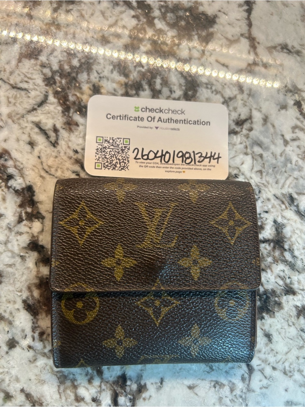 Louis Vuitton Brown and Tan Leather Bifold Wallet with COA